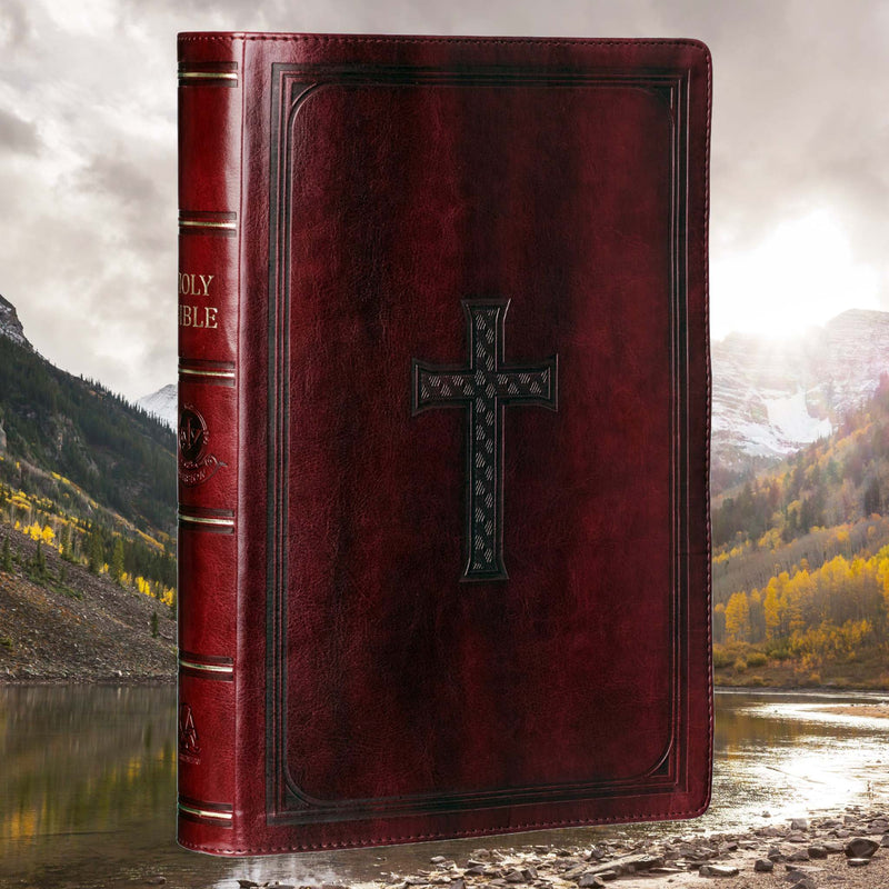 Burgundy Faux Leather Super Giant Print King James Version Bible with Thumb Index