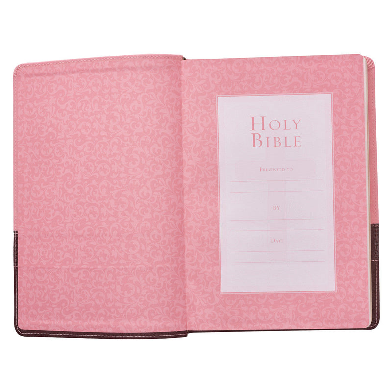 Pink and Brown Large Print Faux Leather Thinline King James Version Bible