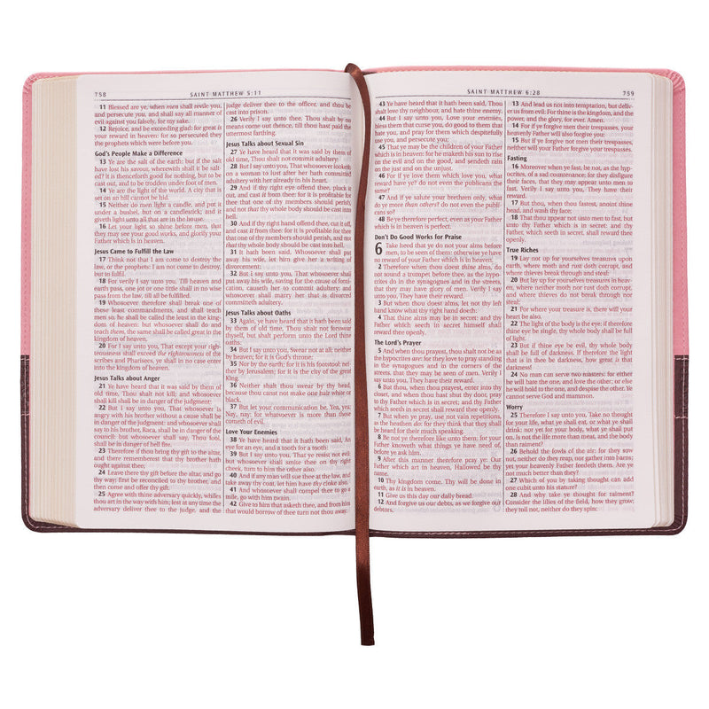 Pink and Brown Large Print Faux Leather Thinline King James Version Bible