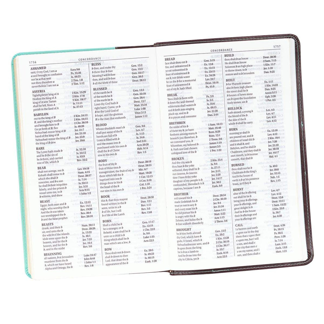KJV Holy Bible, Giant Print Standard Size, Teal and Brown Faux Leather w/Ribbon Marker, Red Letter, King James Version