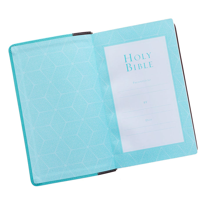 KJV Holy Bible, Giant Print Standard Size, Teal and Brown Faux Leather w/Ribbon Marker, Red Letter, King James Version
