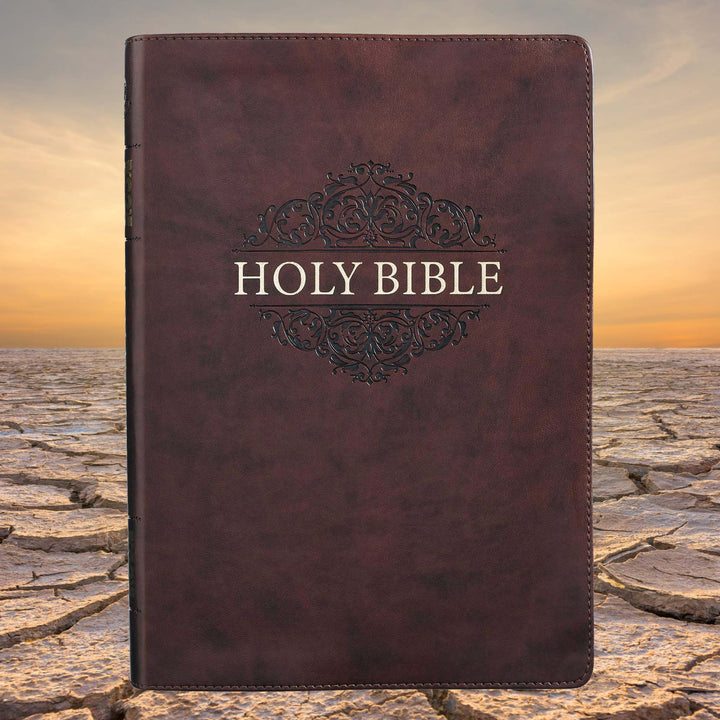 Chestnut Brown Faux Leather Super Giant Print King James Version Bible with Thumb Index