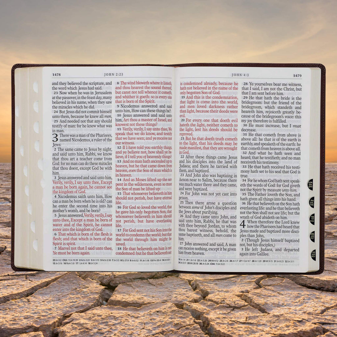Chestnut Brown Faux Leather Super Giant Print King James Version Bible with Thumb Index