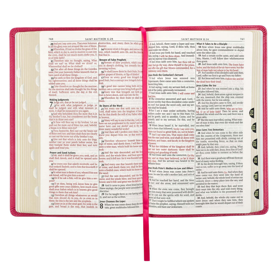 Pink Faux Leather King James Version Deluxe Gift Bible with Thumb Index