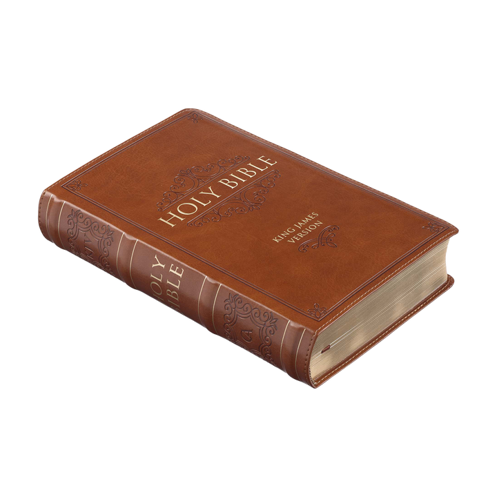 Saddle Tan Faux Leather Giant Print Standard-size King James Version Bible with Thumb Index