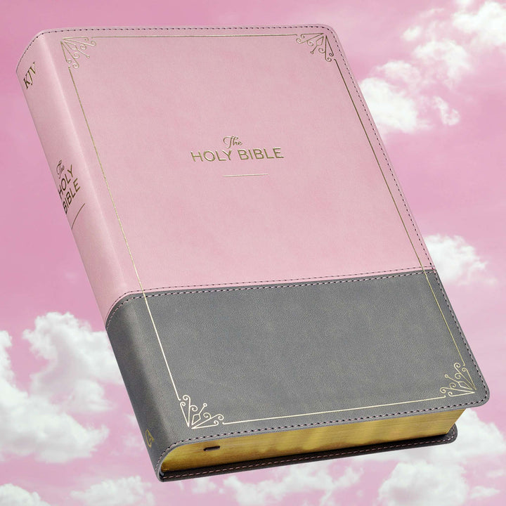 Pink and Gray Faux Leather Super Giant Print Full-size King James Version Bible with Thumb Index