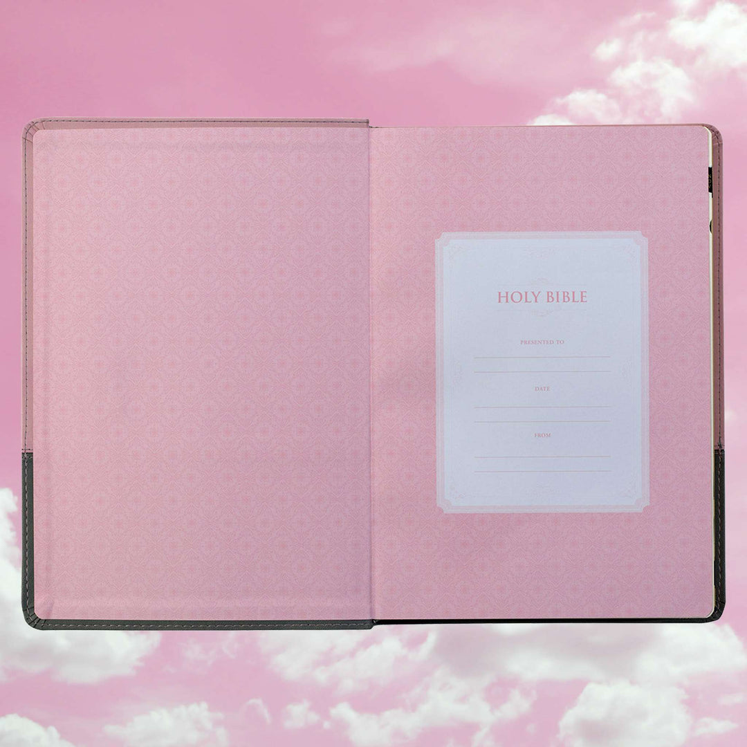 Pink and Gray Faux Leather Super Giant Print Full-size King James Version Bible with Thumb Index