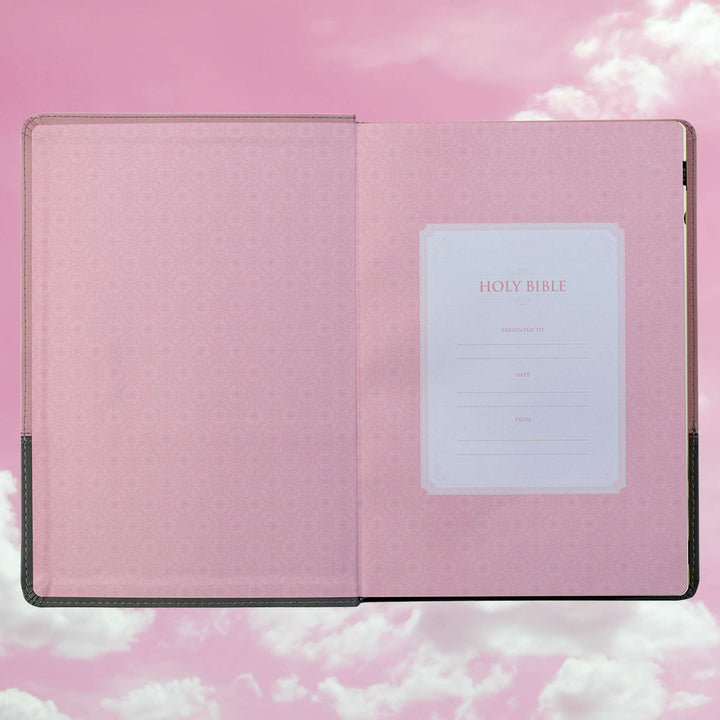 Pink and Gray Faux Leather Super Giant Print Full-size King James Version Bible with Thumb Index