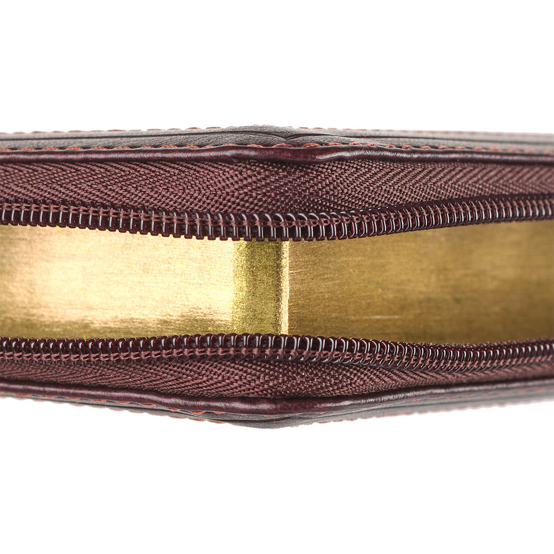 Burgundy and Saddle Tan Framed Faux Leather Compact King James Version Bible with Zippered Closure