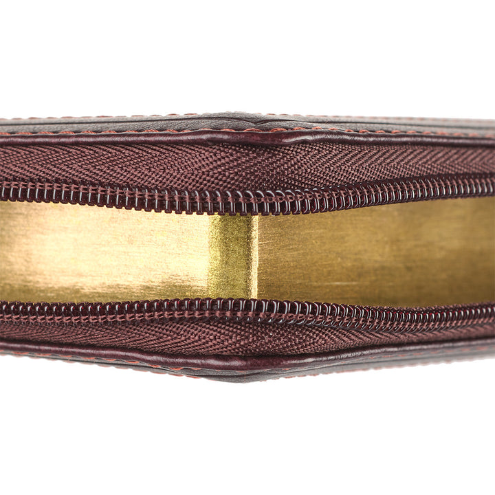 Burgundy and Saddle Tan Framed Faux Leather Compact King James Version Bible with Zippered Closure