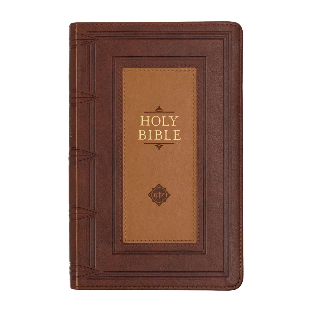 Saddle Tan and Butterscotch Faux Leather Giant Print Standard-size King James Version Bible with Thumb Indexing