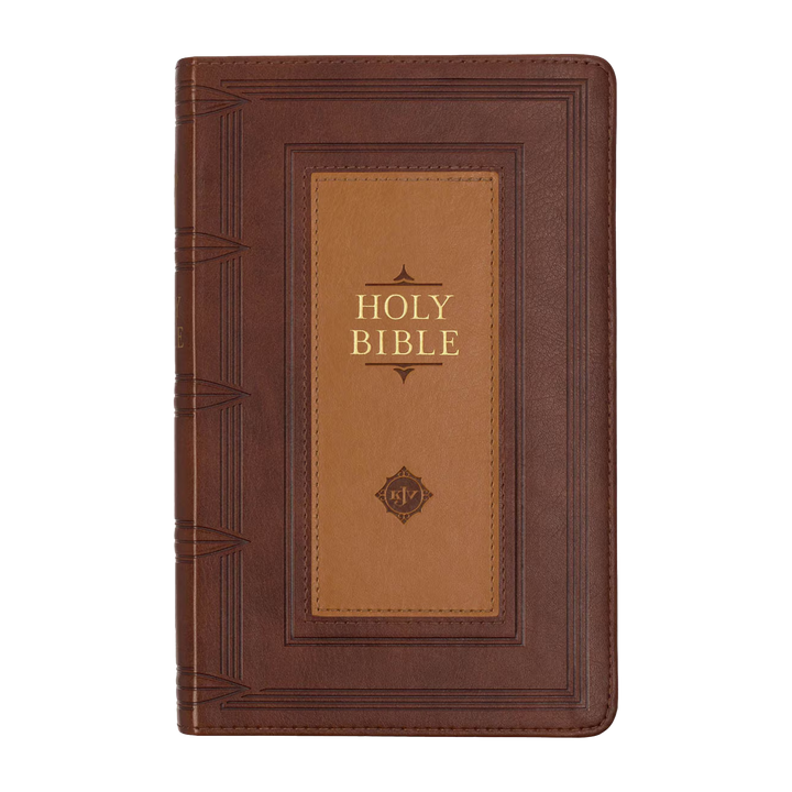 Saddle Tan and Butterscotch Faux Leather Giant Print Standard-size King James Version Bible with Thumb Indexing