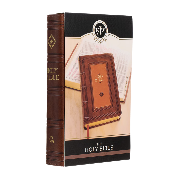 Saddle Tan and Butterscotch Faux Leather Giant Print Standard-size King James Version Bible with Thumb Indexing