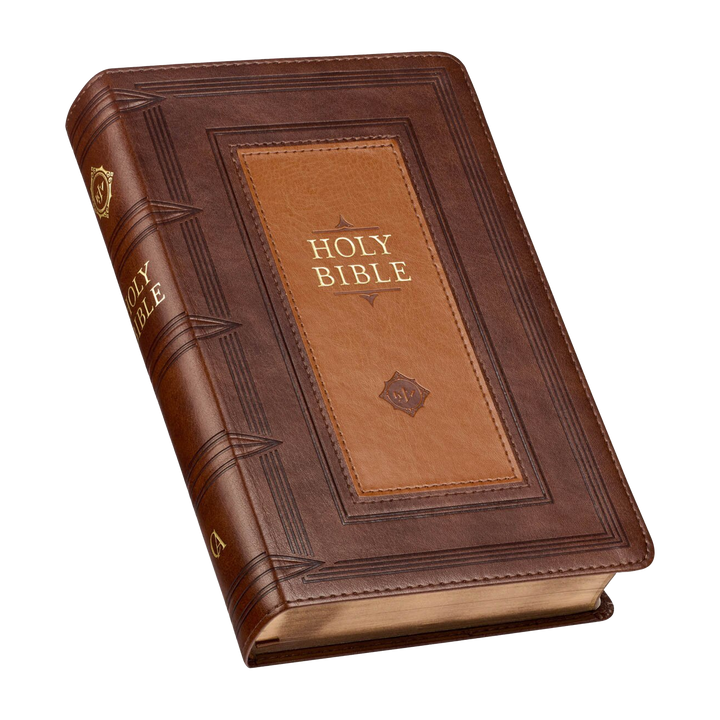 Saddle Tan and Butterscotch Faux Leather Giant Print Standard-size King James Version Bible with Thumb Indexing
