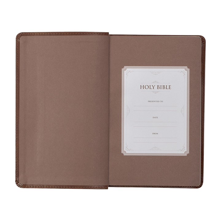 Saddle Tan and Butterscotch Faux Leather Giant Print Standard-size King James Version Bible with Thumb Indexing