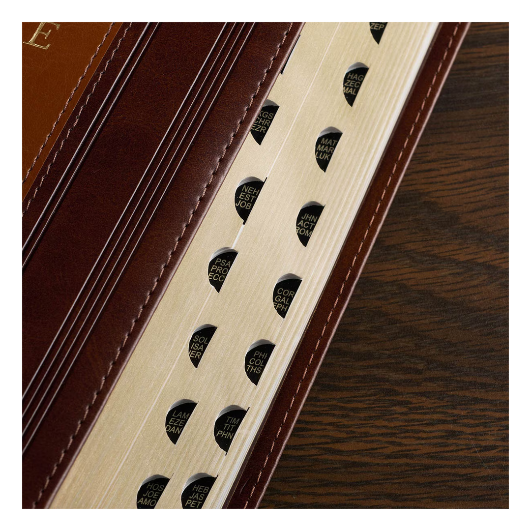Saddle Tan and Butterscotch Faux Leather Giant Print Standard-size King James Version Bible with Thumb Indexing