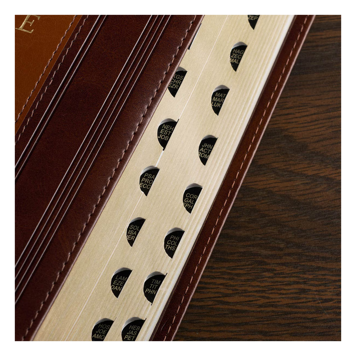 Saddle Tan and Butterscotch Faux Leather Giant Print Standard-size King James Version Bible with Thumb Indexing