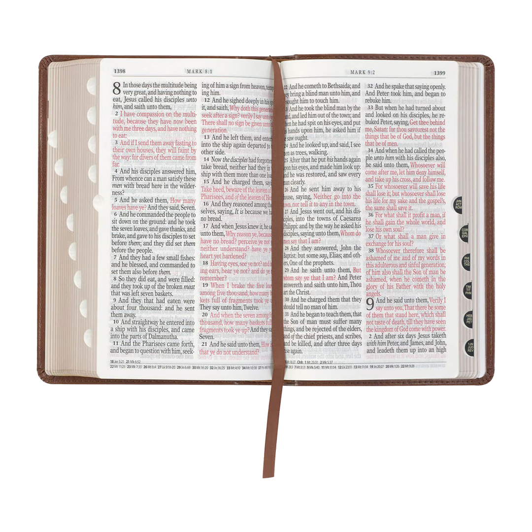Saddle Tan and Butterscotch Faux Leather Giant Print Standard-size King James Version Bible with Thumb Indexing