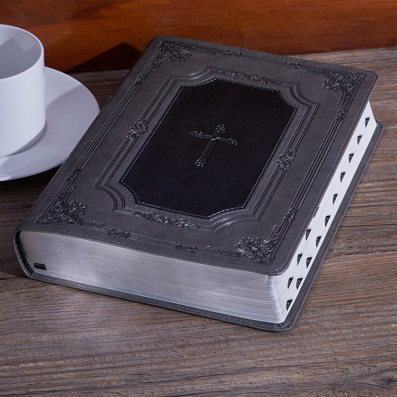 Gray with Black Inlay Faux Leather Super Giant Print King James Version Bible with Thumb Index