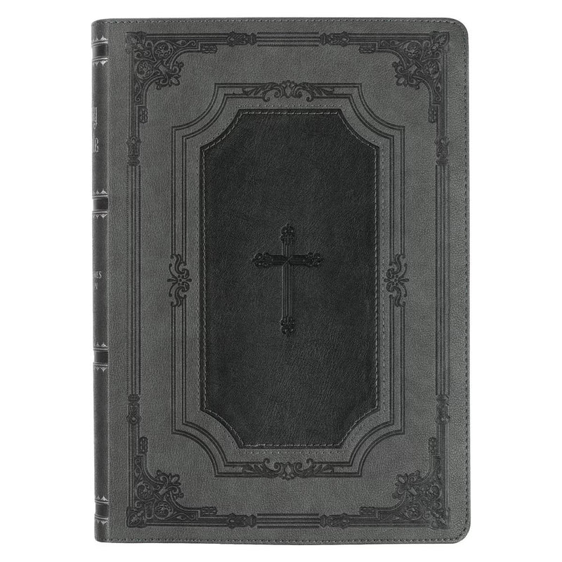 Gray with Black Inlay Faux Leather Super Giant Print King James Version Bible with Thumb Index