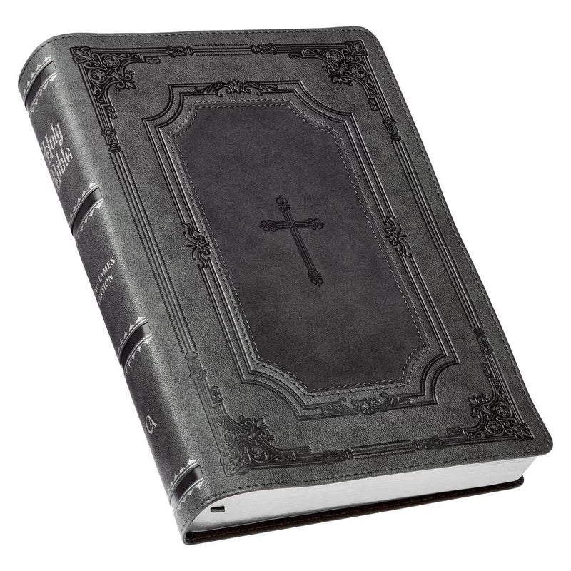 Gray with Black Inlay Faux Leather Super Giant Print King James Version Bible with Thumb Index