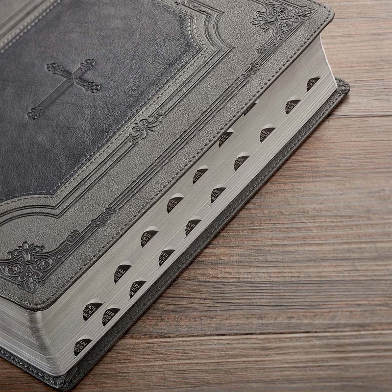 Gray with Black Inlay Faux Leather Super Giant Print King James Version Bible with Thumb Index