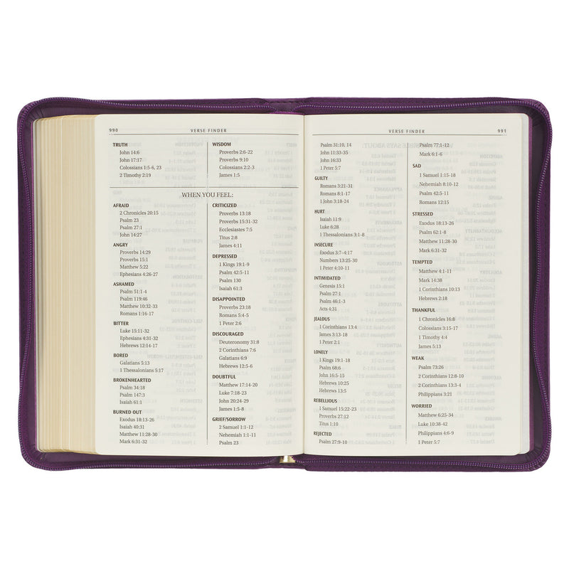 Iris Purple Faux Leather Compact King James Version Bible with Zippered Closure