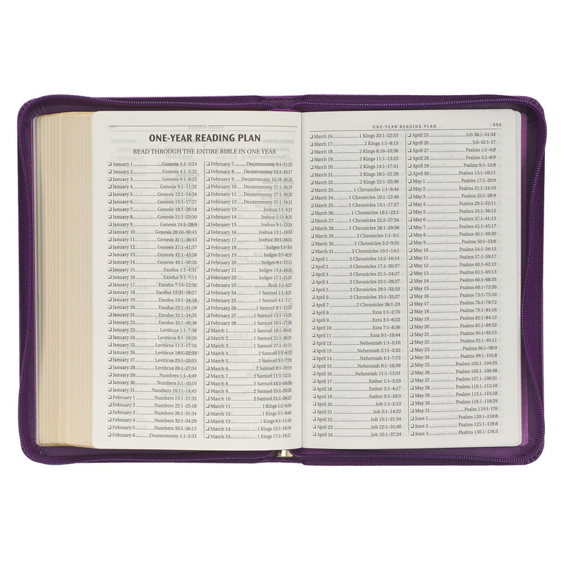 Iris Purple Faux Leather Compact King James Version Bible with Zippered Closure