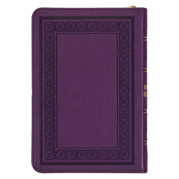 Iris Purple Faux Leather Compact King James Version Bible with Zippered Closure