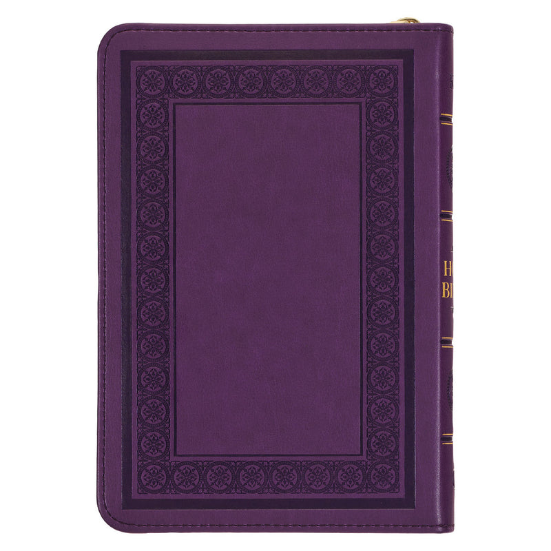 Iris Purple Faux Leather Compact King James Version Bible with Zippered Closure