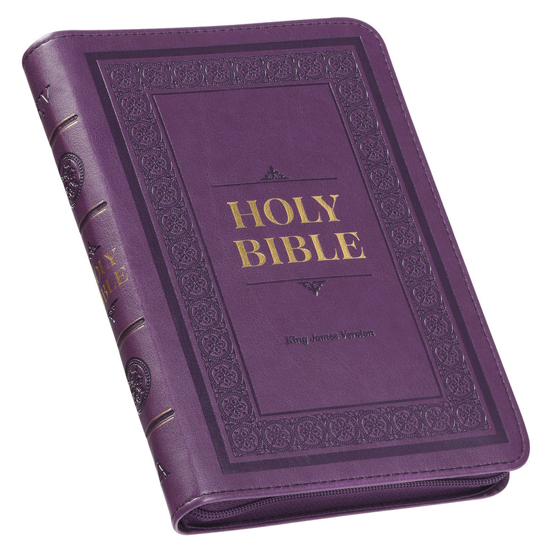 Iris Purple Faux Leather Compact King James Version Bible with Zippered Closure