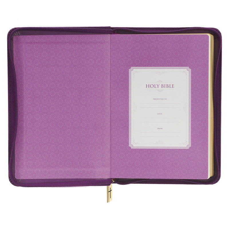 Iris Purple Faux Leather Compact King James Version Bible with Zippered Closure