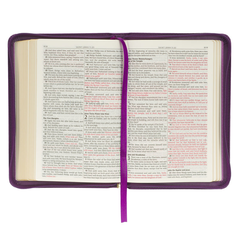 Iris Purple Faux Leather Compact King James Version Bible with Zippered Closure