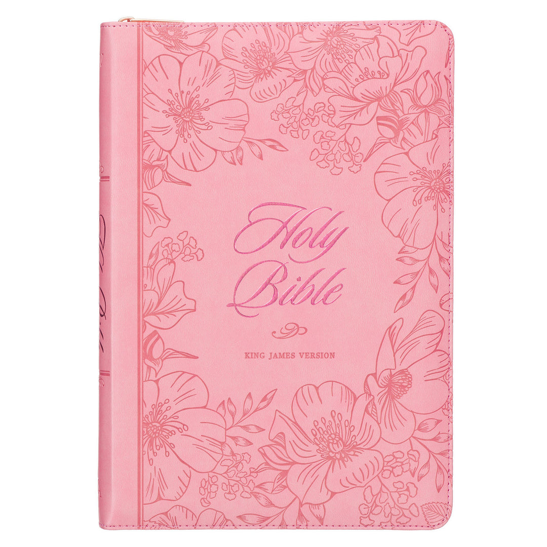 Sunrise Pink Faux Leather Large Print Thinline King James Version Bible with Zippered Closure and Thumb Indexj