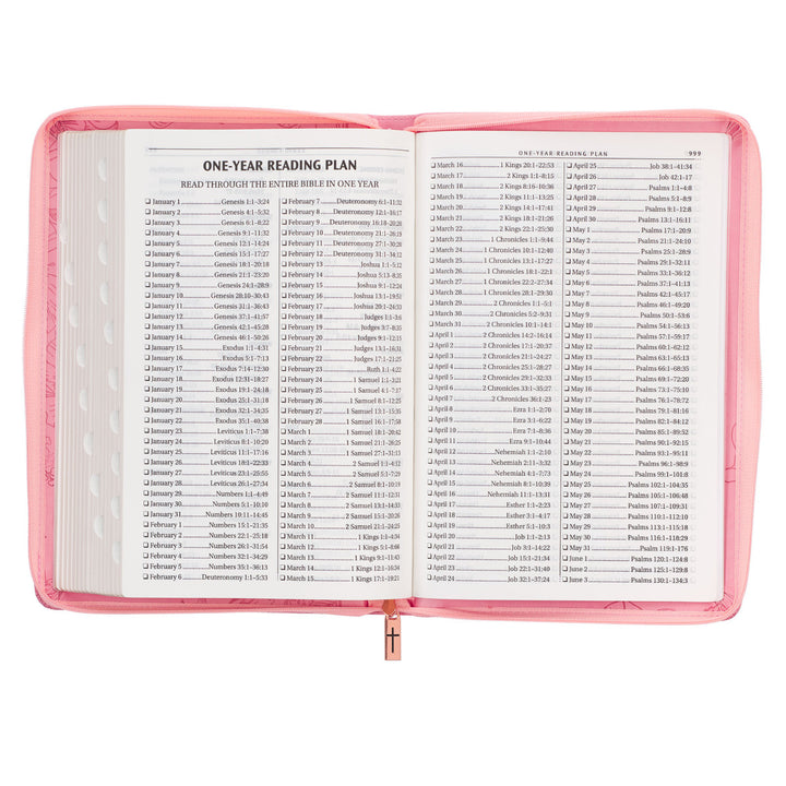 Sunrise Pink Faux Leather Large Print Thinline King James Version Bible with Zippered Closure and Thumb Indexj