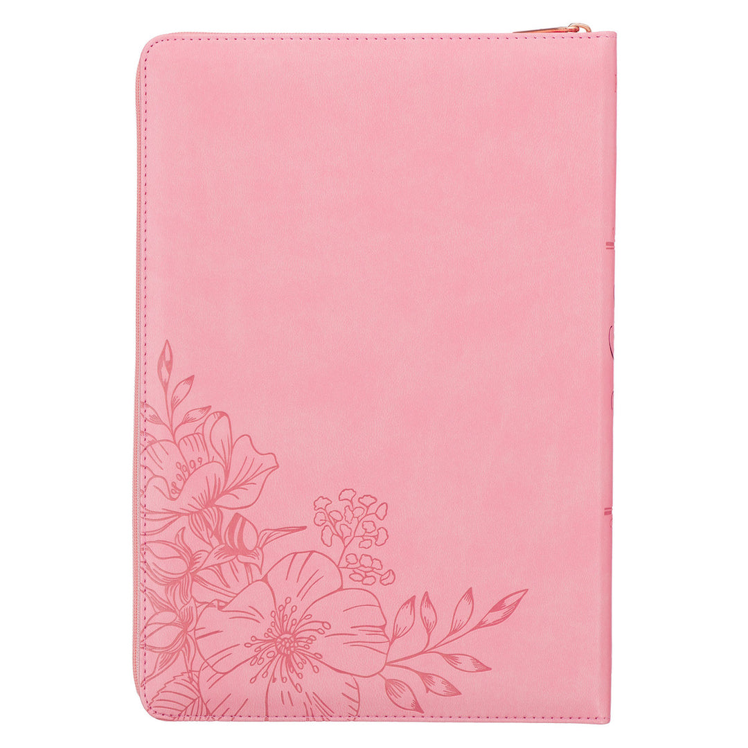Sunrise Pink Faux Leather Large Print Thinline King James Version Bible with Zippered Closure and Thumb Indexj