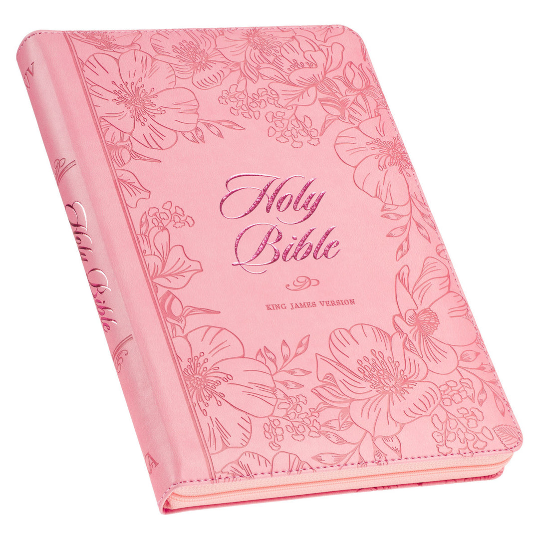 Sunrise Pink Faux Leather Large Print Thinline King James Version Bible with Zippered Closure and Thumb Indexj