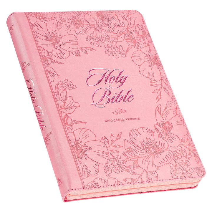 Sunrise Pink Faux Leather Large Print Thinline King James Version Bible with Zippered Closure and Thumb Indexj