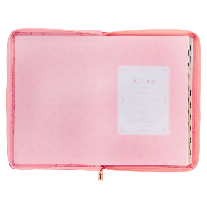 Sunrise Pink Faux Leather Large Print Thinline King James Version Bible with Zippered Closure and Thumb Indexj