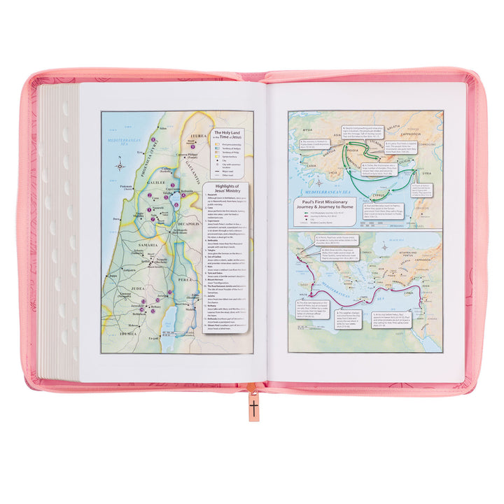 Sunrise Pink Faux Leather Large Print Thinline King James Version Bible with Zippered Closure and Thumb Indexj