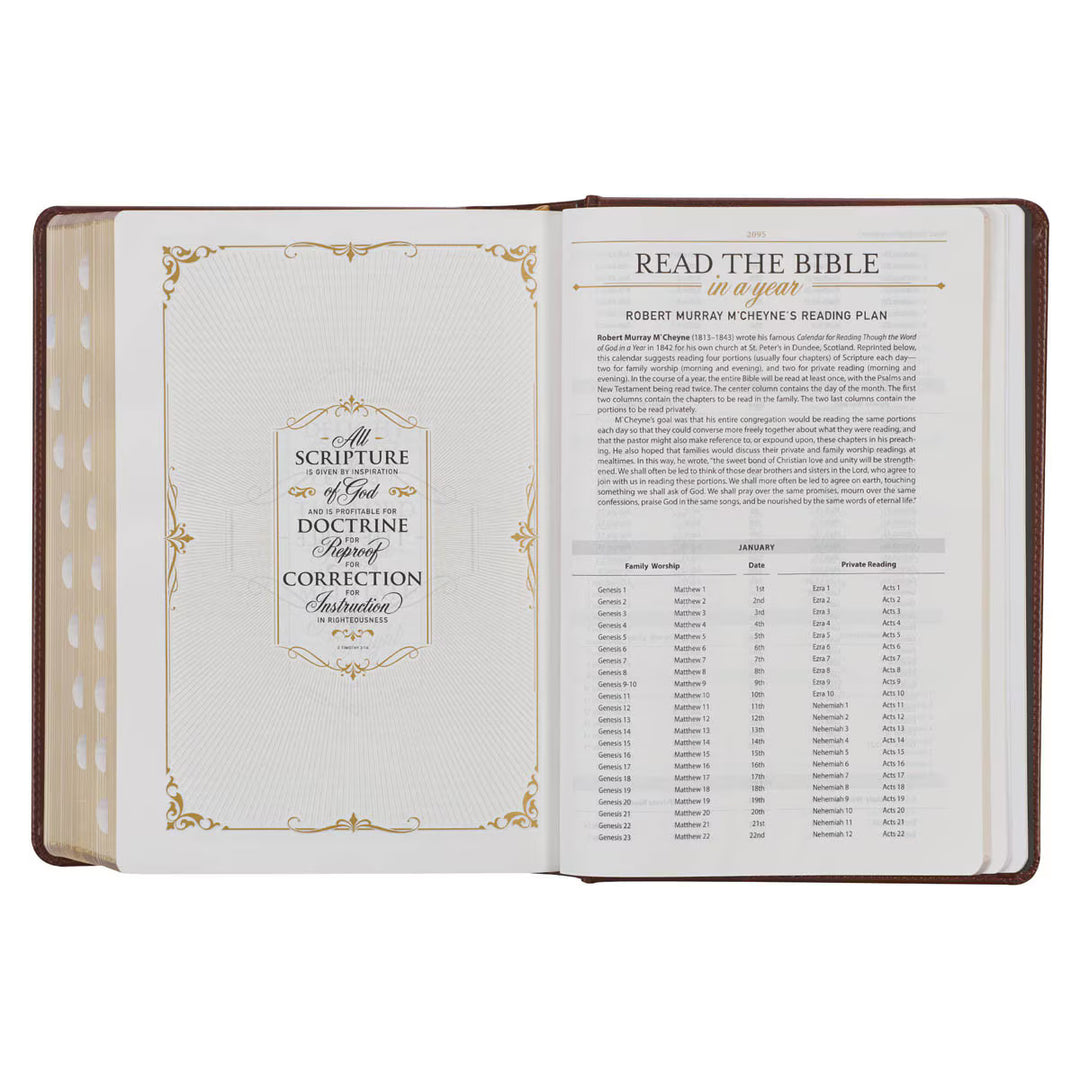 Toffee and Burgundy Faux Leather Hardcover King James Version Study Bible with Thumb Index