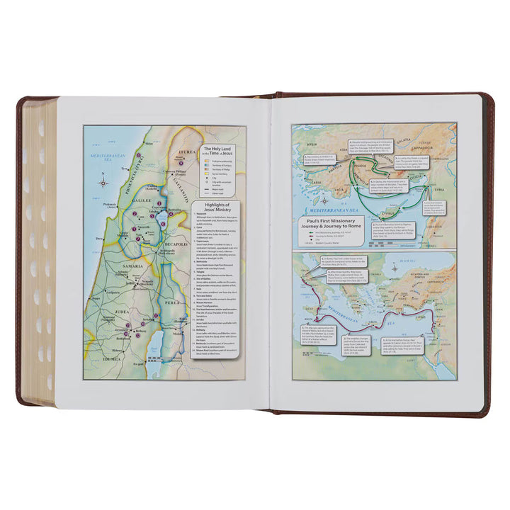 Toffee and Burgundy Faux Leather Hardcover King James Version Study Bible with Thumb Index