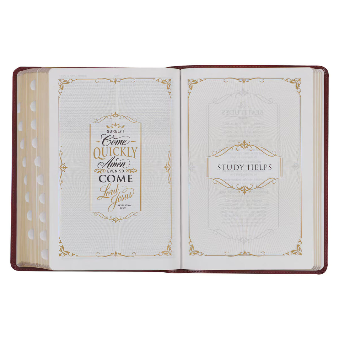 Diamond Grid Saddle Tan Faux Leather King James Version Study Bible with Thumb Index