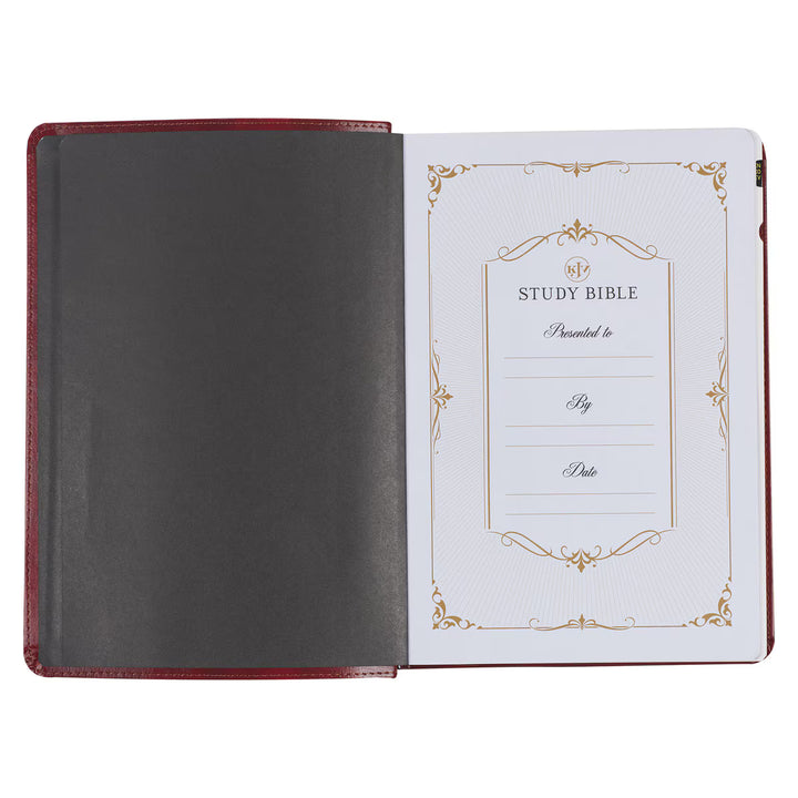 Diamond Grid Saddle Tan Faux Leather King James Version Study Bible with Thumb Index