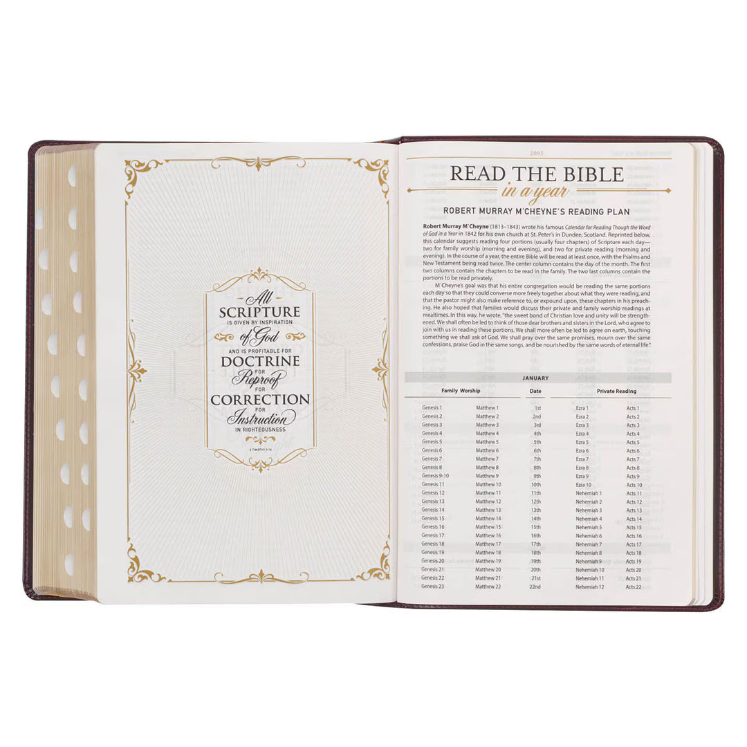 Burgundy and Saddle Tan Faux Leather Large Print King James Version Study Bible with Thumb Index