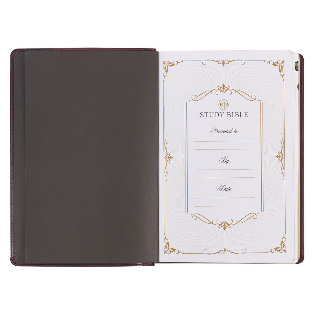 Burgundy and Saddle Tan Faux Leather Large Print King James Version Study Bible with Thumb Index