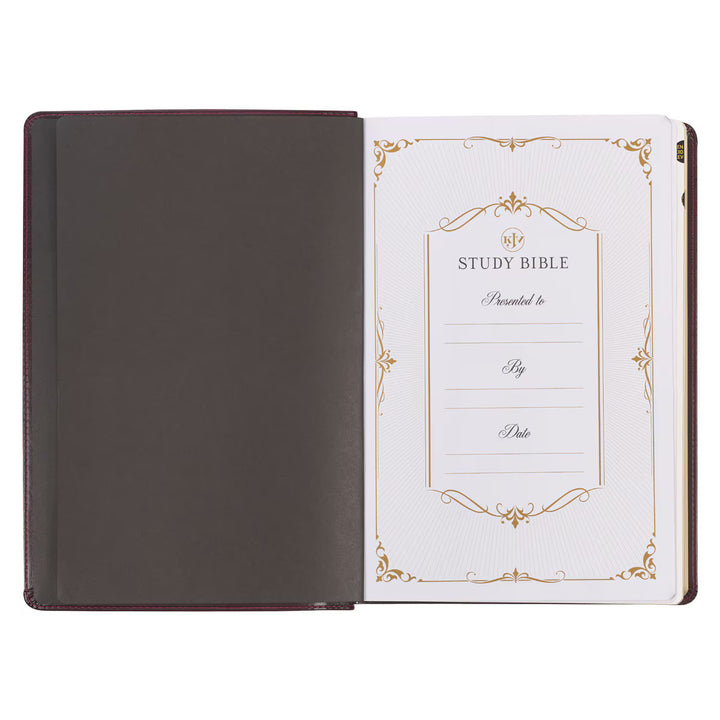 Burgundy and Saddle Tan Faux Leather Large Print King James Version Study Bible with Thumb Index