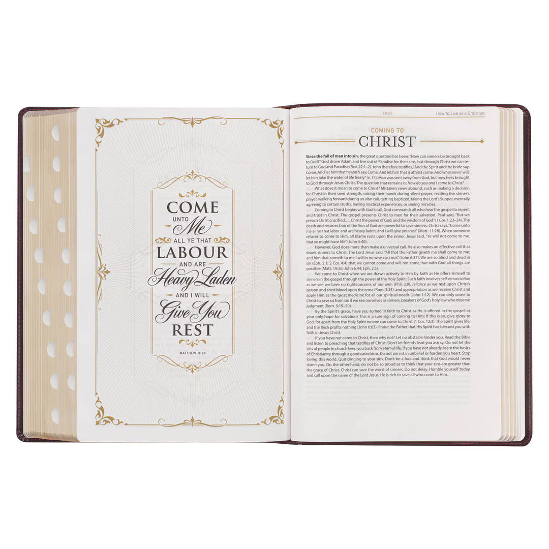 Burgundy and Saddle Tan Faux Leather Large Print King James Version Study Bible with Thumb Index