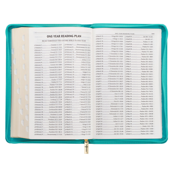 Teal Faux Leather King James Version Deluxe Gift Bible with Thumb Index and Zippered Closure