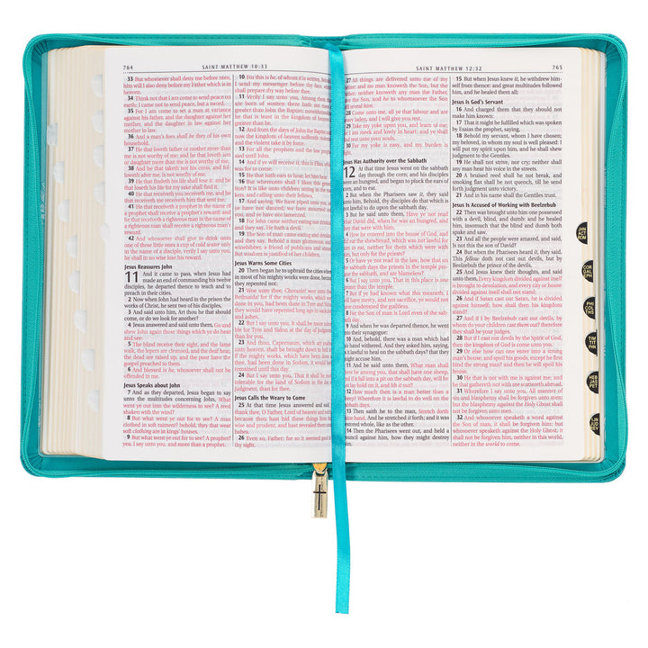 Teal Faux Leather King James Version Deluxe Gift Bible with Thumb Index and Zippered Closure